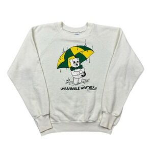 Vintage 80s Healthknit Unbearable Weather‎ Crewneck Sweatshirt White Mens Medium